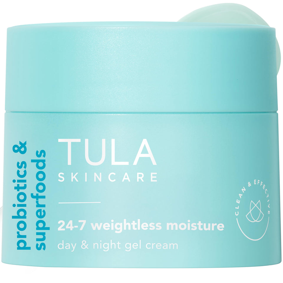 TULA front packaging travel-size jar showing compact moisturizer for easy portability