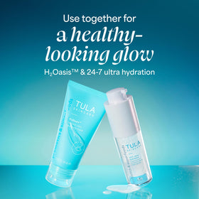 TULA H2Oasis on bathroom shelf styled with towels suggesting daily recovery routine
