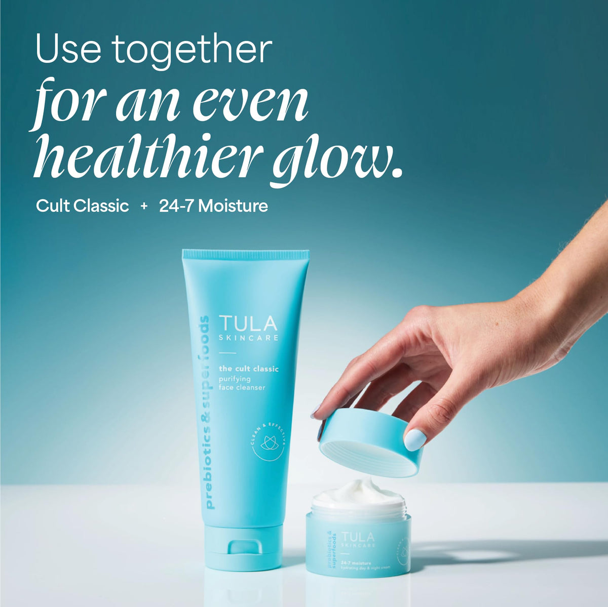 TULA cleanser staged on bathroom counter for streamlined skincare routine