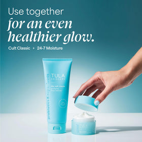 TULA cleanser staged on bathroom counter for streamlined skincare routine