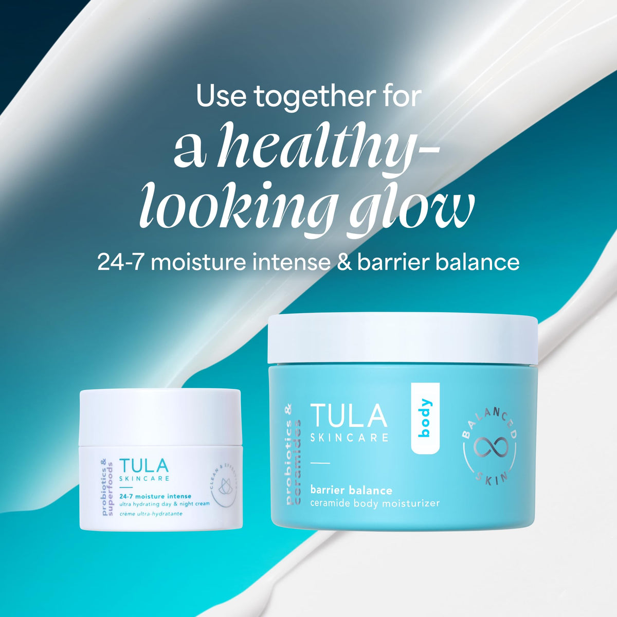 TULA jar on bathroom vanity in lifestyle scene suggesting daily self-care benefit