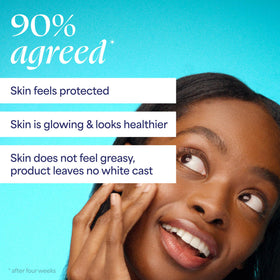 TULA sunscreen worn under makeup showing compatibility and natural finish