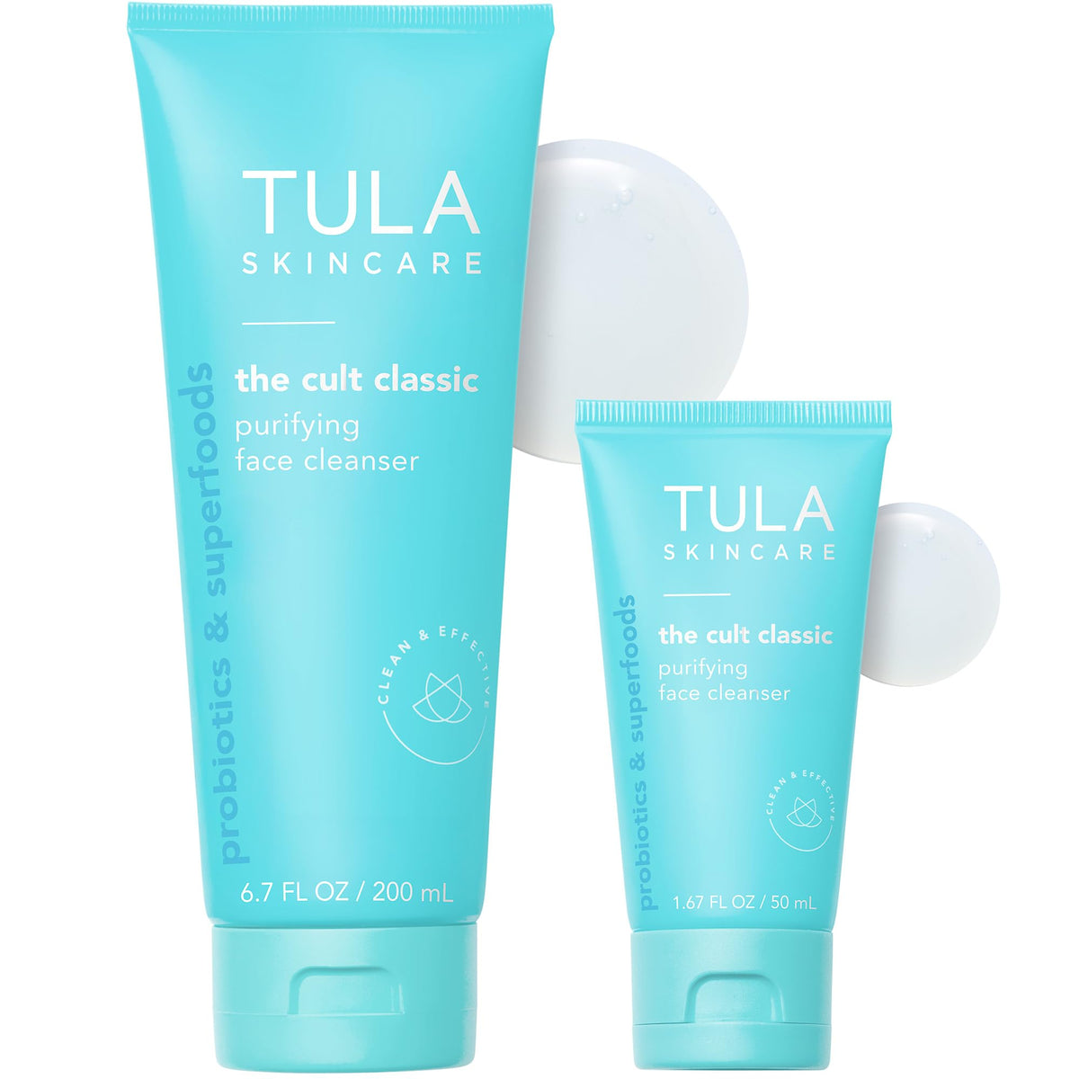 TULA purifying cleanser front packaging showing product benefits and sizes