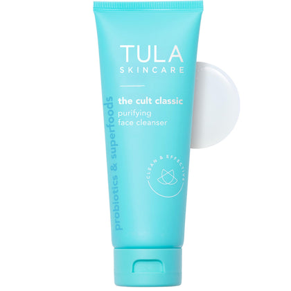 TULA purifying cleanser front packaging showing product benefits