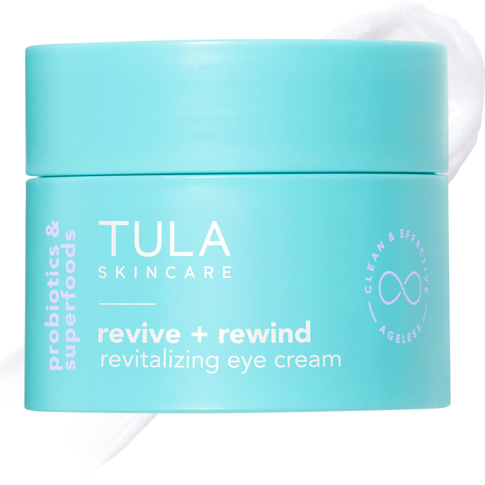 TULA jar front view showing product and branding, promotes refreshed eyes