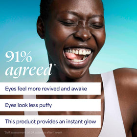 TULA Spresso eye balm being applied under eye demonstrating cooling effect and instant refresh