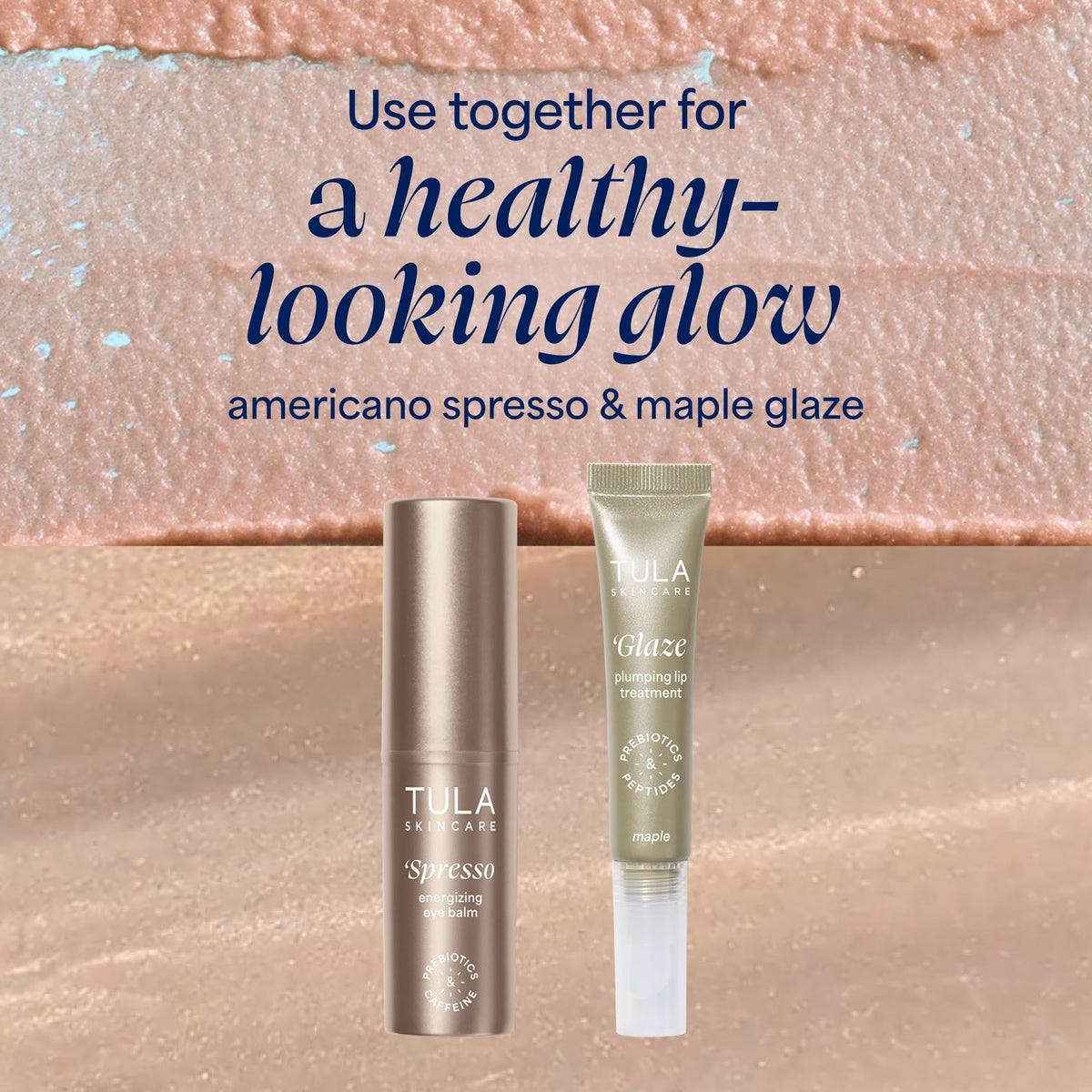 Skin close-up showing TULA Spresso bronzed luminous finish that enhances radiance