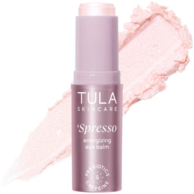 TULA Spresso eye balm front packaging showing compact, travel-ready design