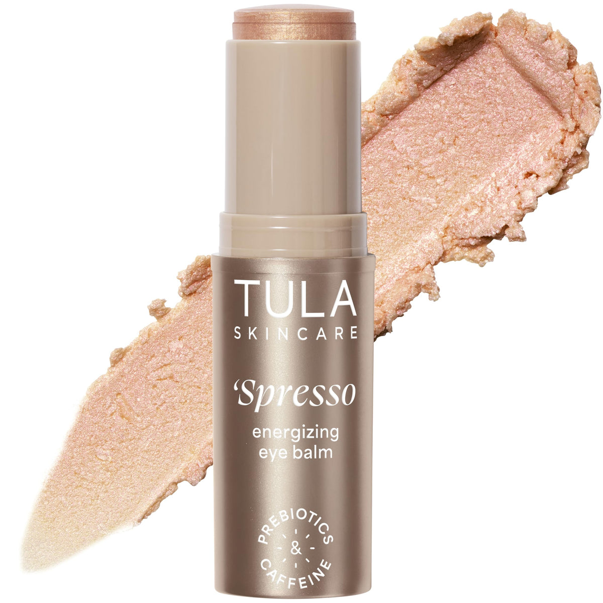 TULA Spresso eye balm front packaging showing compact travel-ready design and benefit
