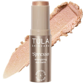 TULA Spresso eye balm front packaging showing compact travel-ready design and benefit