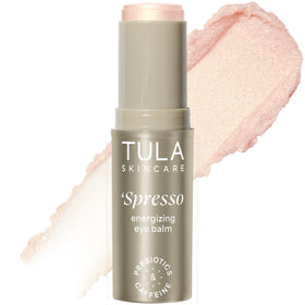 TULA Spresso eye balm front packaging showing product name and gold finish for quick brightness