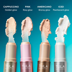 Close-up of TULA Spresso label highlighting key ingredients like caffeine and hyaluronic acid