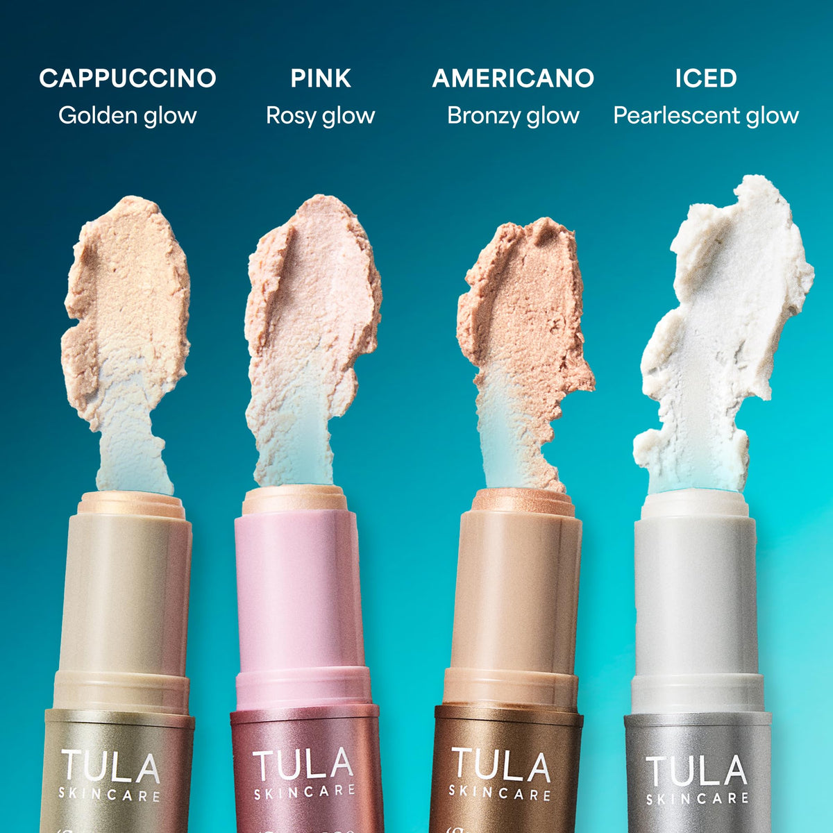TULA Spresso eye balm placed beside makeup kit showing easy layering with cosmetics