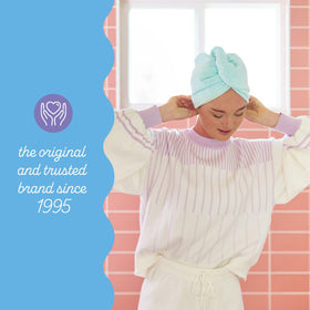 Turbie Twist folded stack displaying pink purple blue aqua for easy gifting