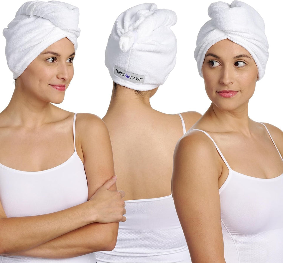 Turbie Twist front packaging showing three cotton wraps and convenience