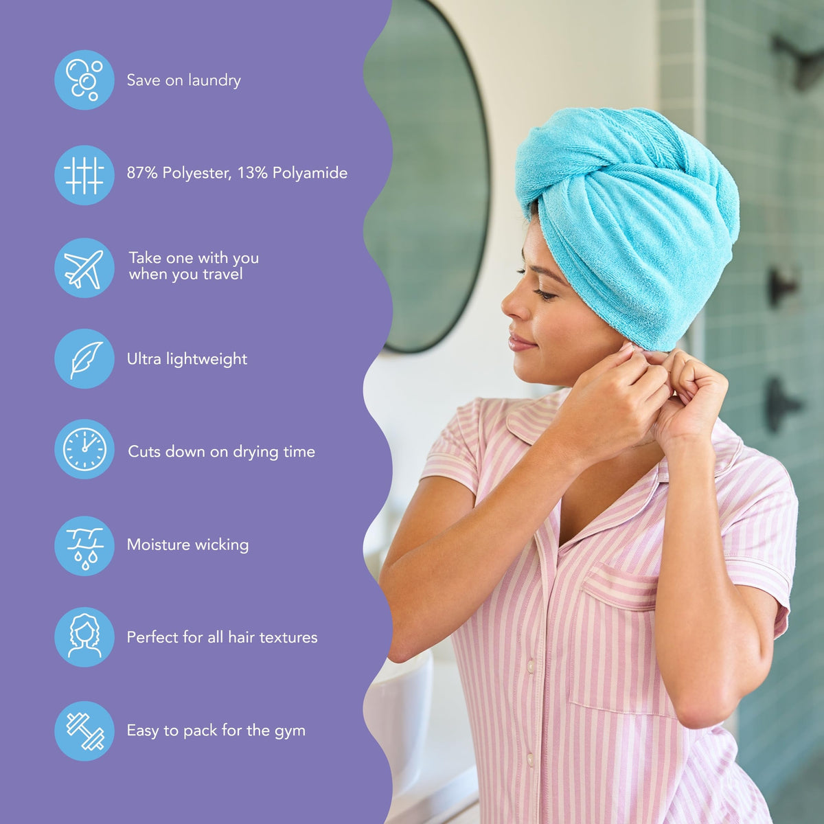 Turbie Twist wrapped on model's hair demonstrating secure hold