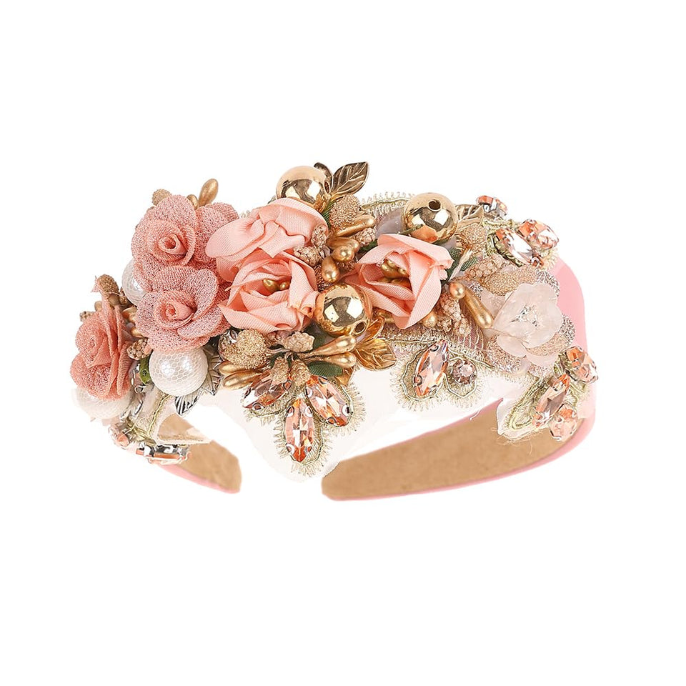 TURTLEDOVE headband front view showing floral crown and elegant finish