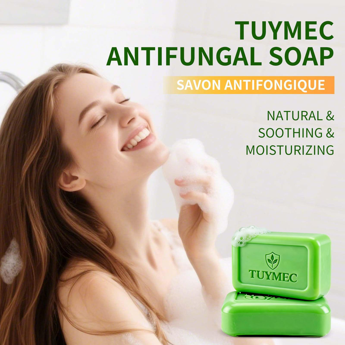 Tuymec soap lather in hand delivering cleansing action after workouts