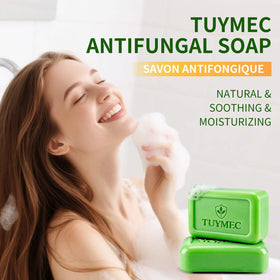 Tuymec soap lather in hand delivering cleansing action after workouts