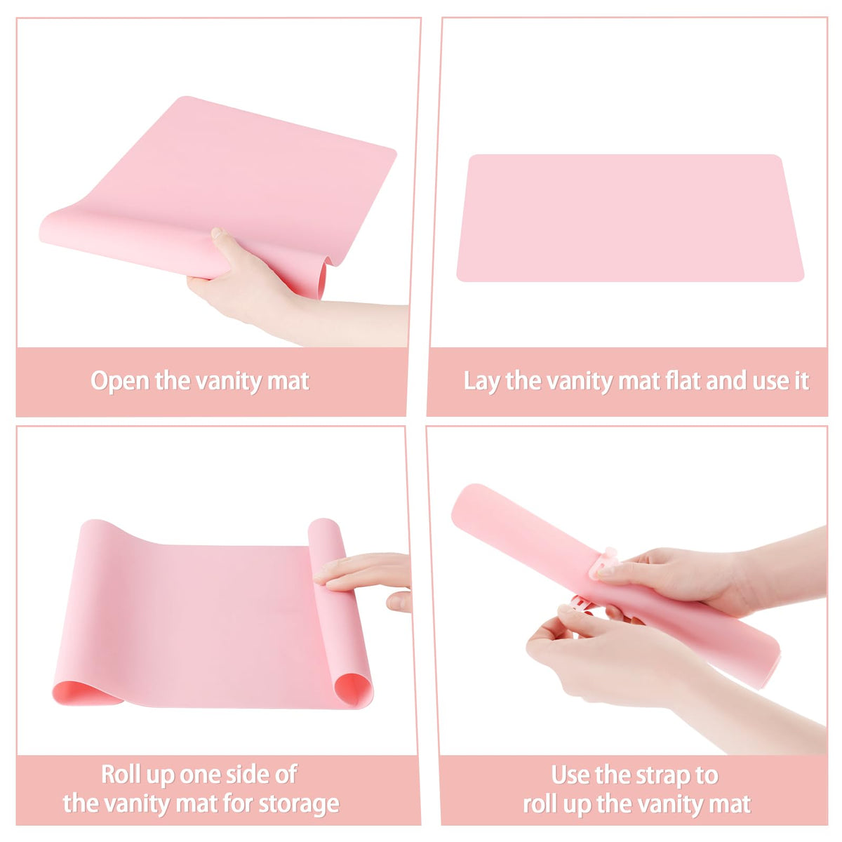TWAKAP mat in use with makeup setup keeps vanity clean