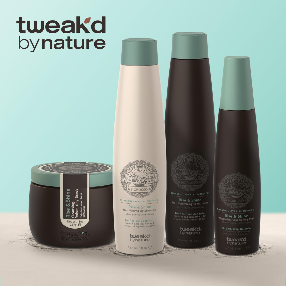 Tweak'd by Nature bottle on bathroom shelf in lifestyle scene showing daily routine benefit