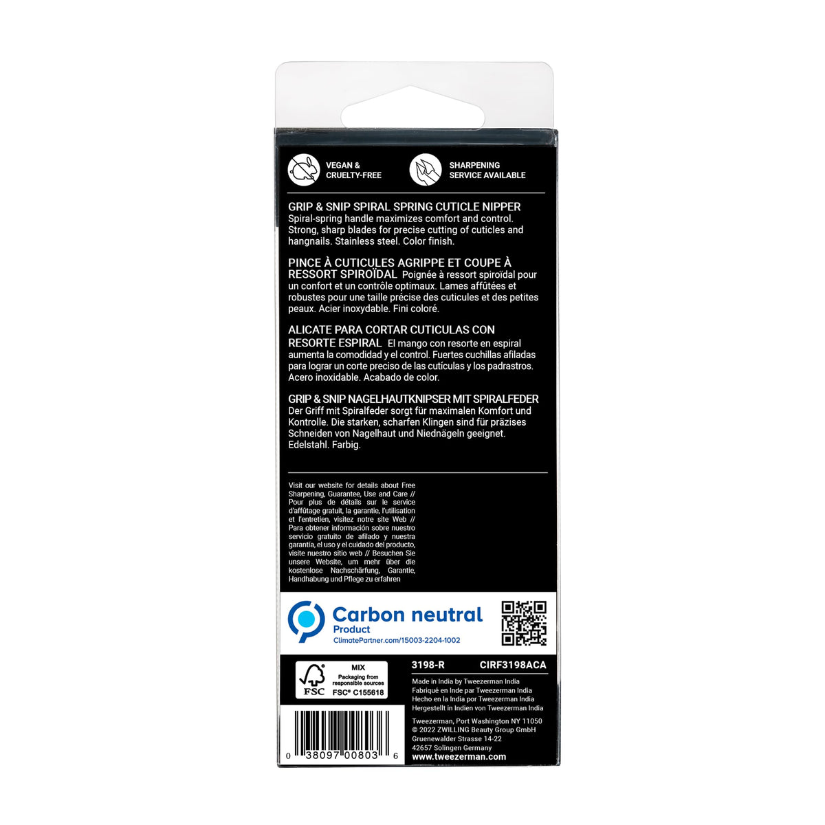 Tweezerman stainless steel finish highlighting corrosion resistance and easy cleaning benefit