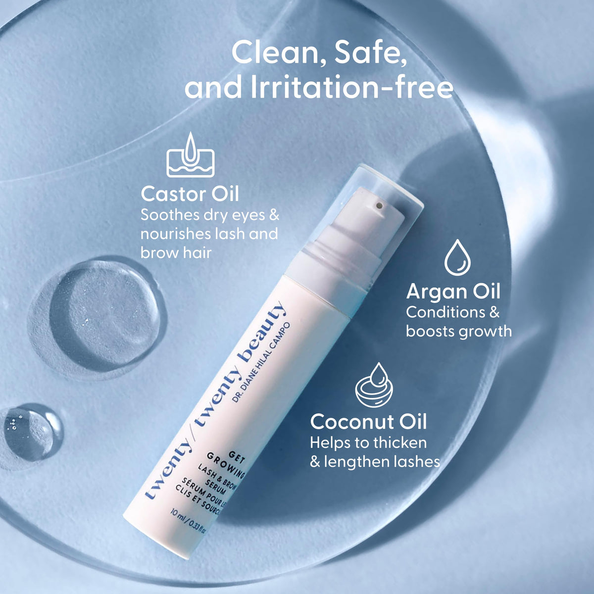 twenty/twenty beauty pump detail emphasizing sanitary application and safety benefit