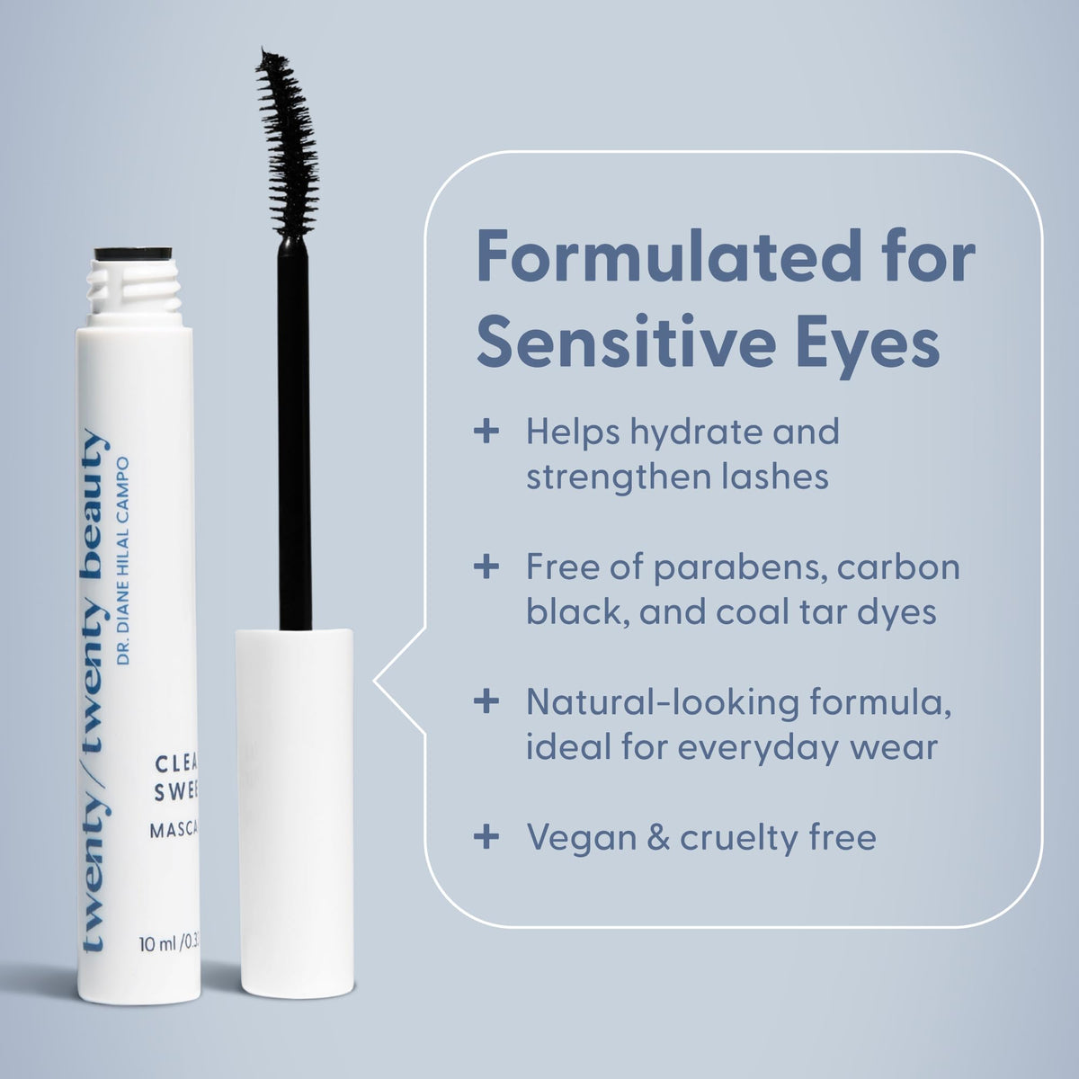 twenty/twenty beauty mascara wand close-up showing bristle design for precise application