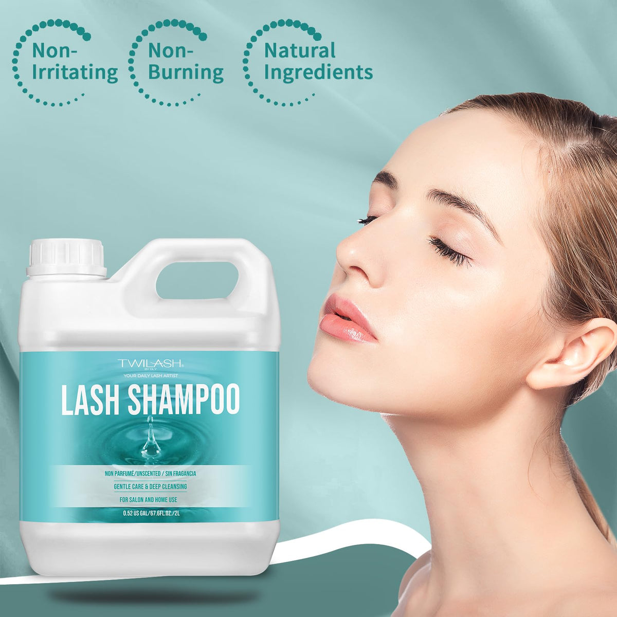 TWILASH BY DLY ingredient and certification label highlighting vegan cruelty-free benefit