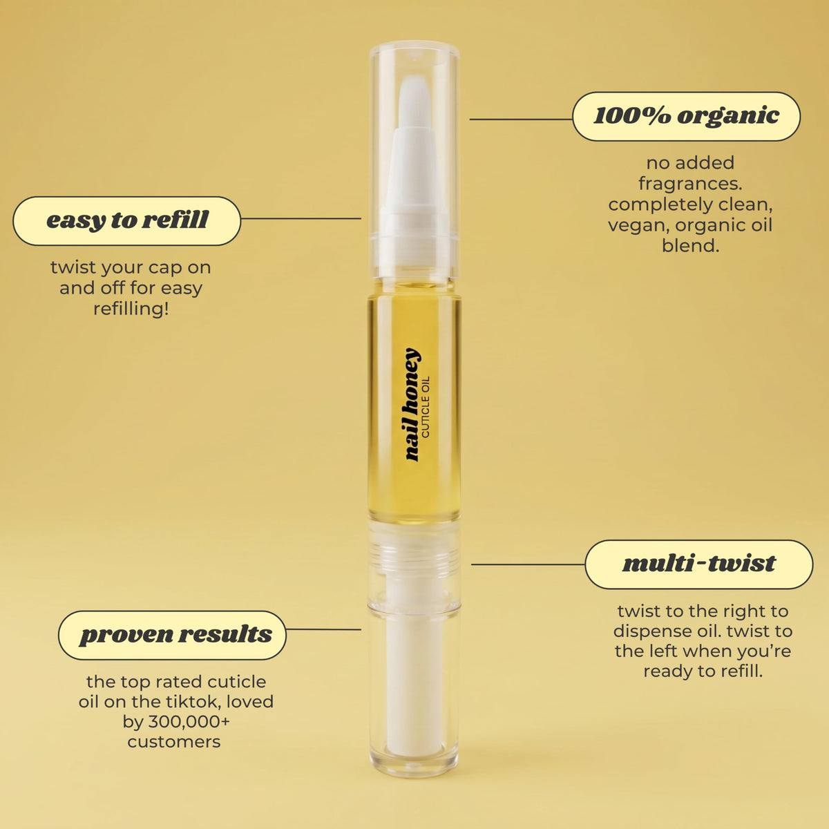 Twinkled T cuticle oil pen close-up being applied to cuticle, demonstrates precise mess-free hydration