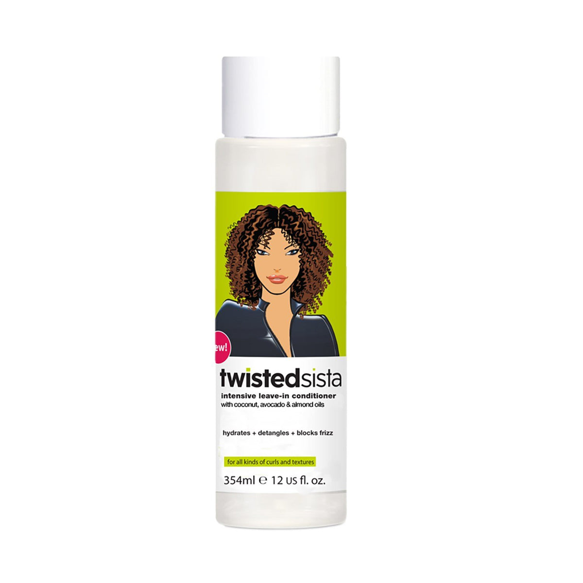 Twisted Sista front packaging showing bottle and coconut avocado benefits