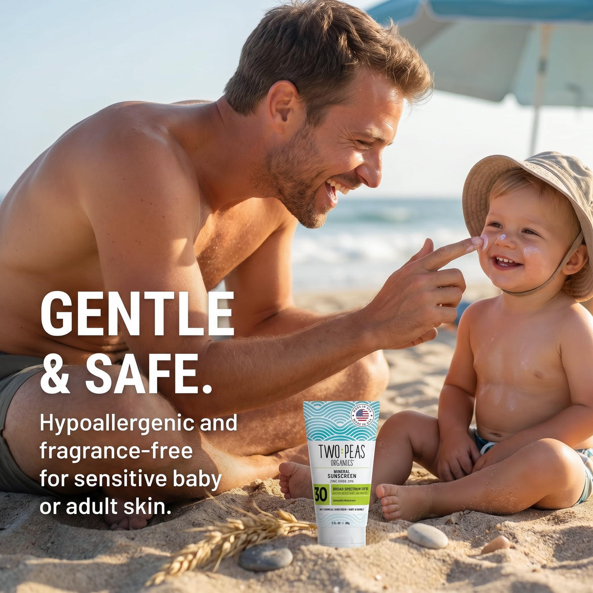 Two Peas Organics sunscreen poolside demonstrating 80 minutes water resistance