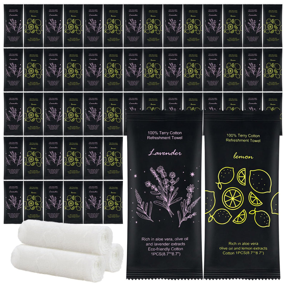 twoworld front packaging showing 100 individually wrapped towels and scents