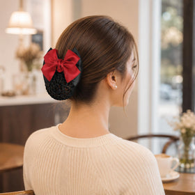 TXIN snood worn with a work uniform showing tidy hairstyle