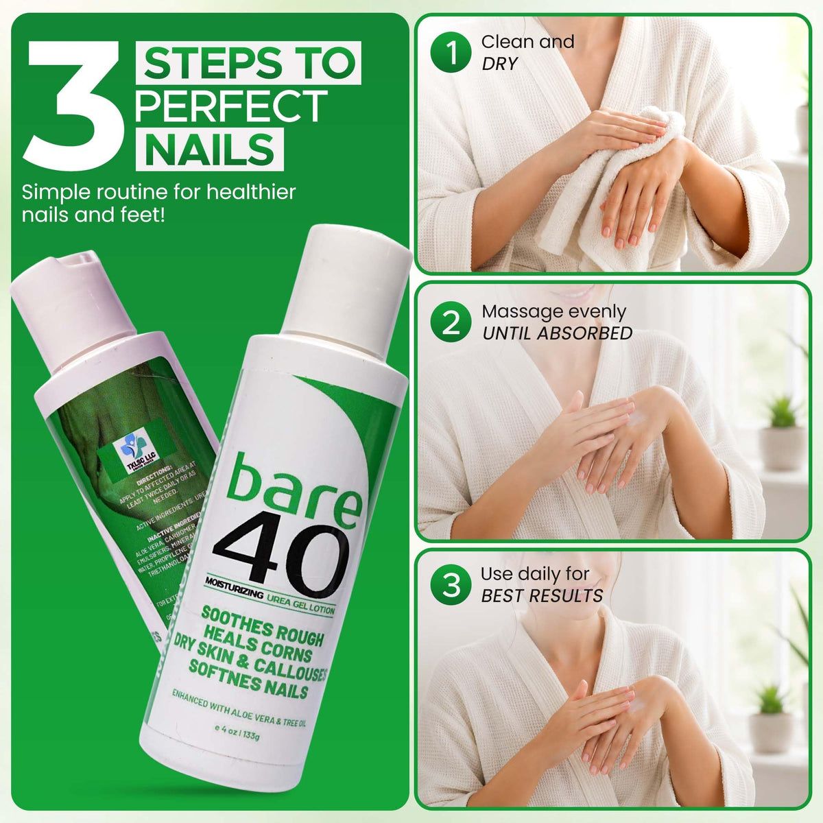 TXLSC BARE 40 being applied to a heel demonstrating targeted hydration and softening effect
