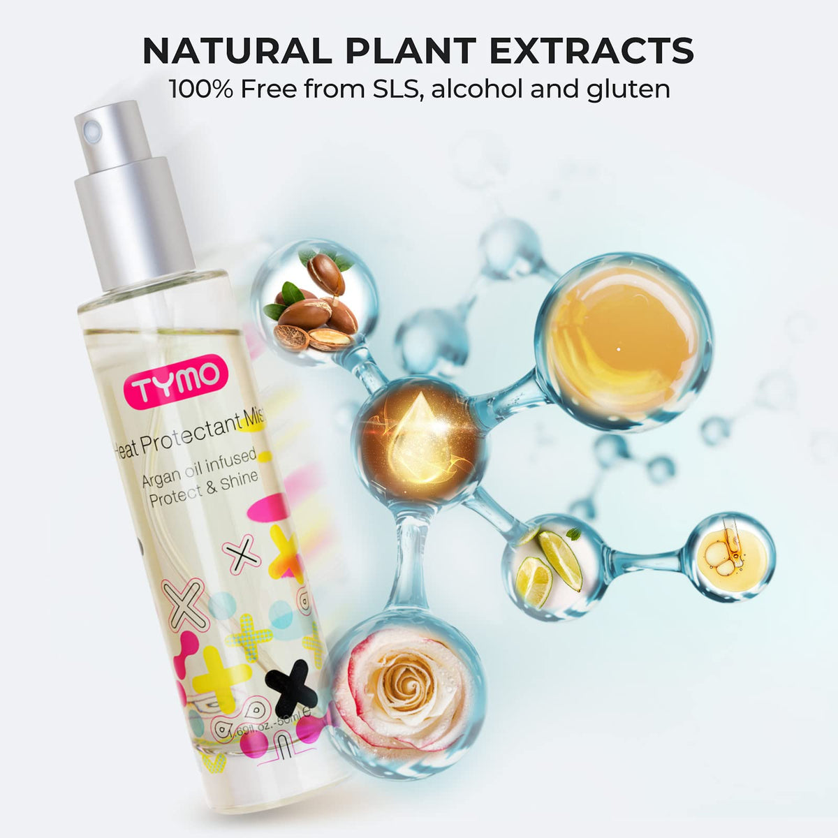 TYMO spray in use during styling protecting hair from heat
