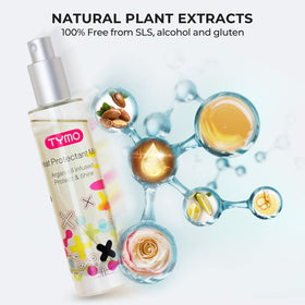 TYMO spray in use during styling protecting hair from heat