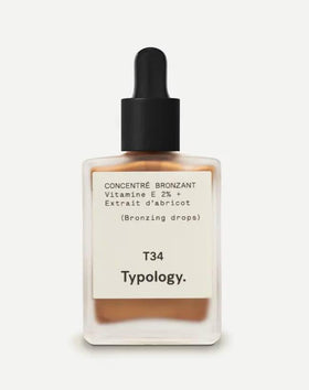 Typology bronzing drops front packaging showing bottle and label for instant glow