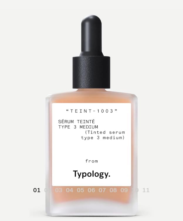 Typology tinted serum dropper close-up displaying lightweight texture