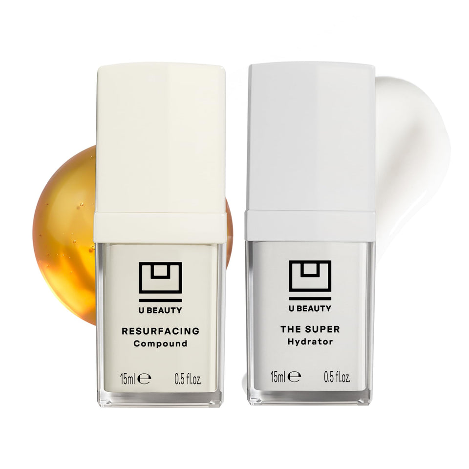 U Beauty duo front packaging showing both 0.5 fl oz bottles and benefits