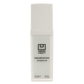 U Beauty front packaging of resurfacing compound shows sleek bottle and label, promising targeted renewal