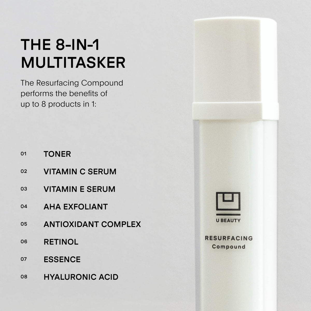 U Beauty dispensing serum from pump illustrating easy controlled application benefit