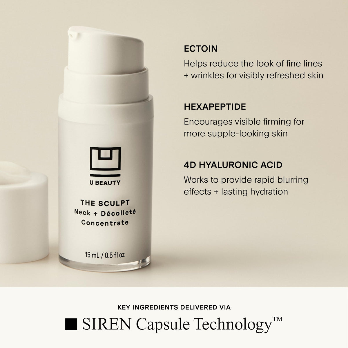 U Beauty SIREN capsule ingredient close-up showing targeted delivery benefit