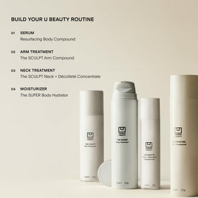 U Beauty on bathroom shelf styled lifestyle shot conveying daily routine ease