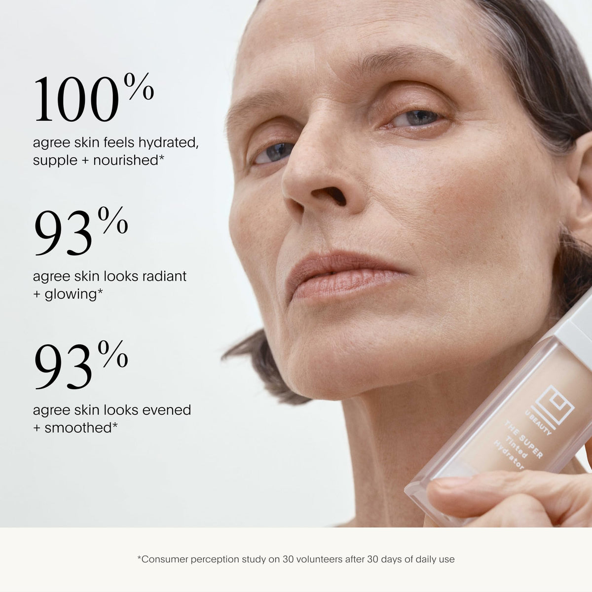 U Beauty on-model closeup showing natural-looking sheer coverage benefit