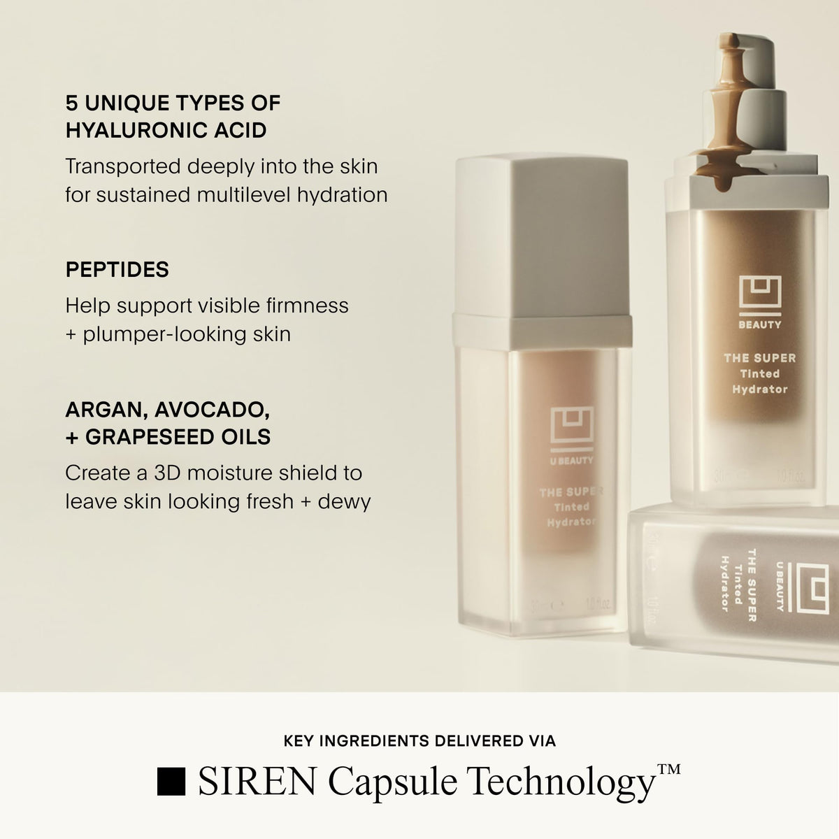 U Beauty macro of SIREN Capsules revealing micro-delivery beads that boost targeted skin actives