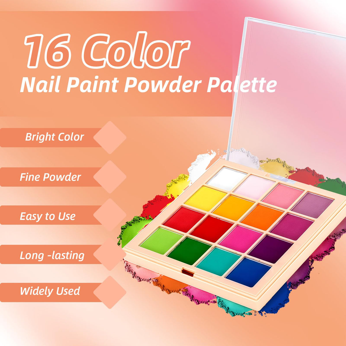 U-Shinein open pans displaying vibrant 16-color range for varied nail effects