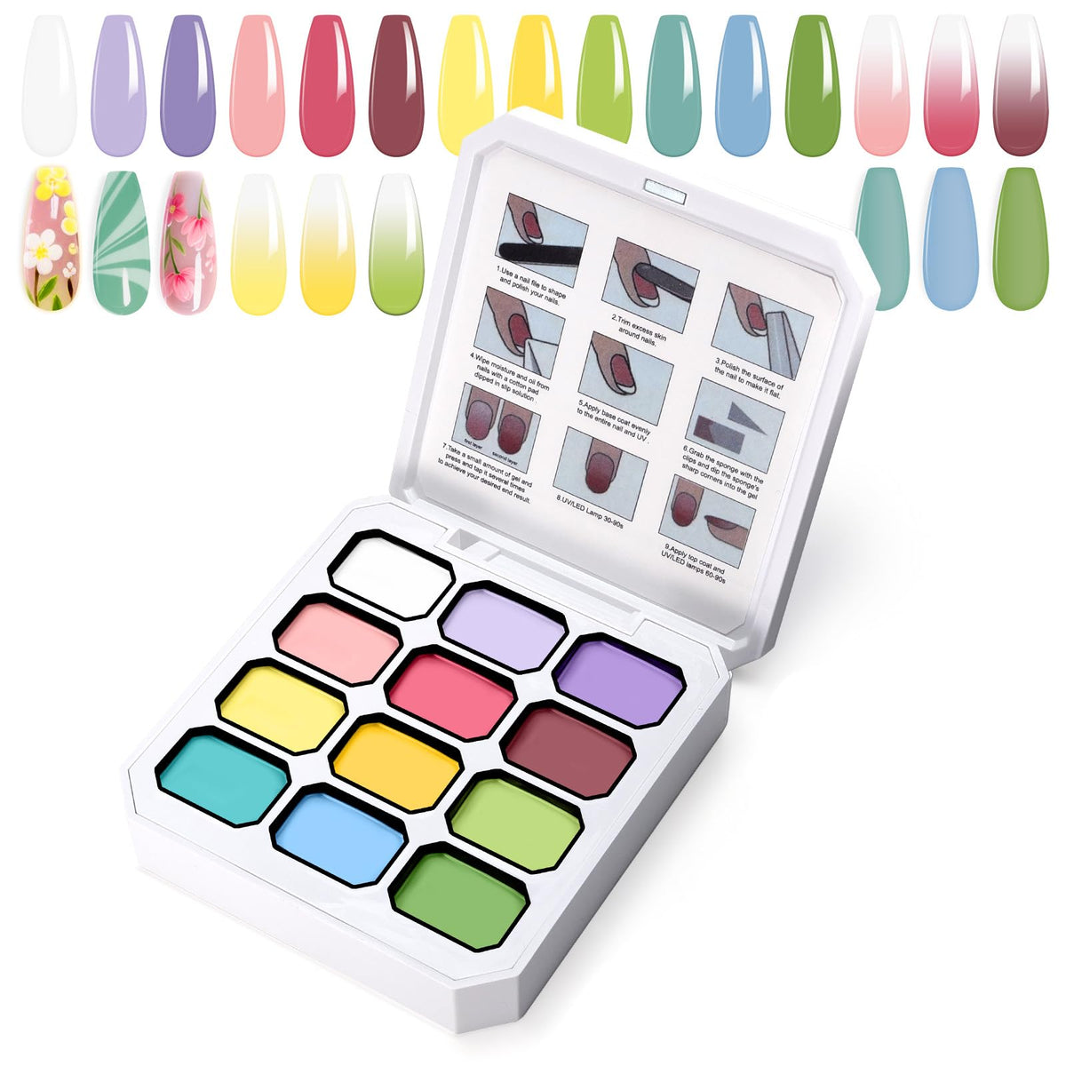 u-shinein front packaging showing full 12-color palette and kit benefits