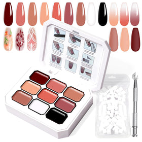 U-Shinein front packaging showing full 9-color gel set and tools for versatile nails