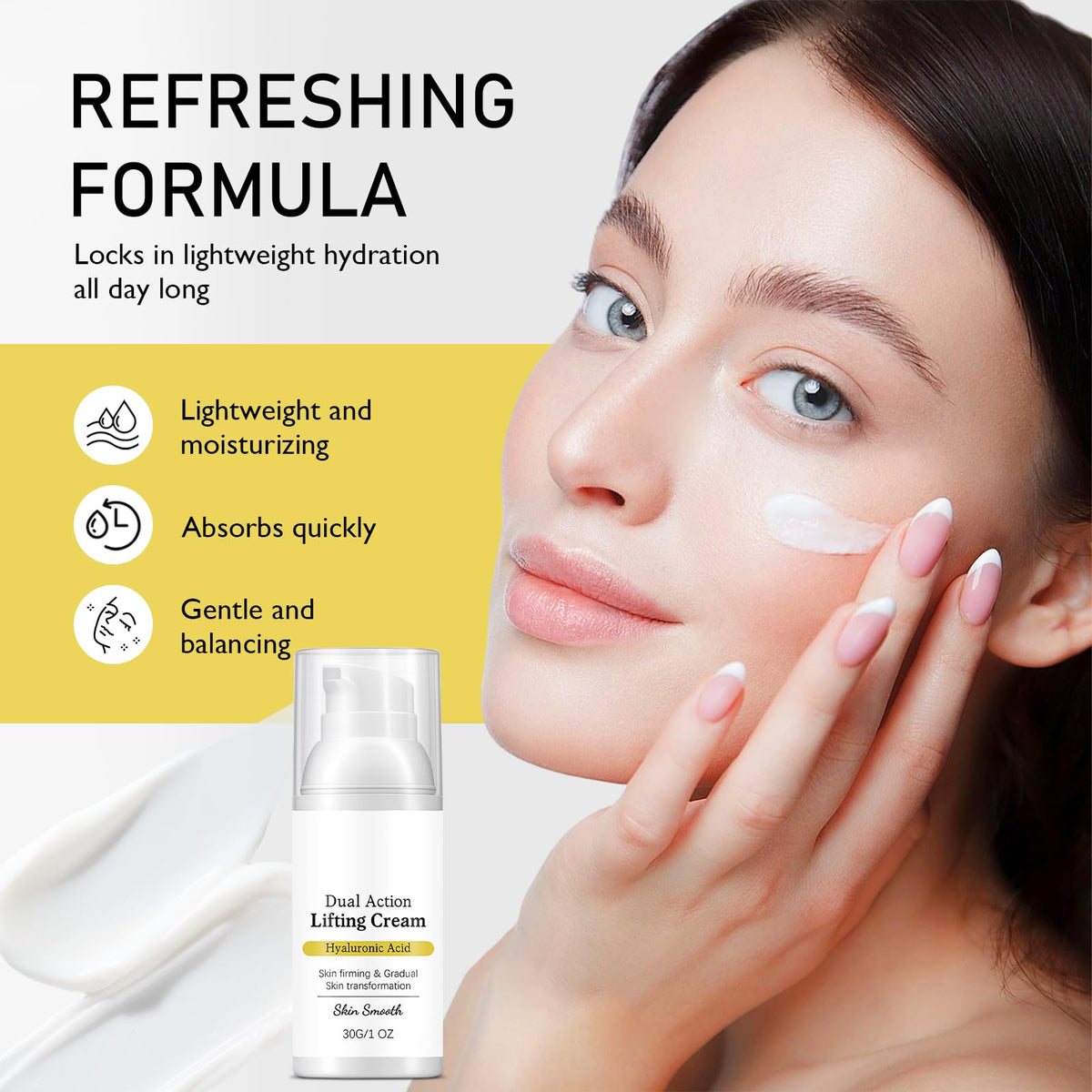 uaysqtedck cream texture closeup illustrating smooth, hydrating finish